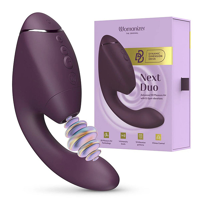 Подвійний вакуумний кліторальний стимулятор з вібрацією Womanizer Next Duo - Dark Purple