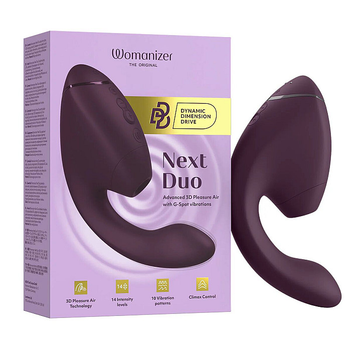 Подвійний вакуумний кліторальний стимулятор з вібрацією Womanizer Next Duo - Dark Purple