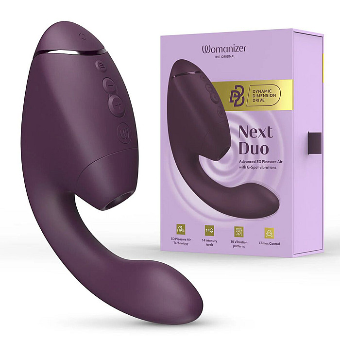 Подвійний вакуумний кліторальний стимулятор з вібрацією Womanizer Next Duo - Dark Purple