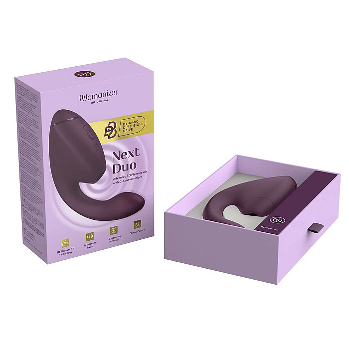 Подвійний вакуумний кліторальний стимулятор з вібрацією Womanizer Next Duo - Dark Purple