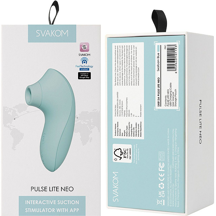 Вакуумний стимулятор Svakom Pulse Lite Neo Seafoam Blue, керується зі смартфона