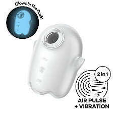 Вакуумний кліторальний стимулятор із вібрацією Satisfyer Glowing Ghost White
