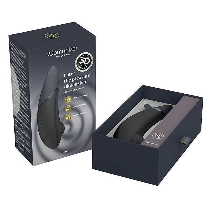 Вакуумный клиторальный стимулятор Womanizer Next Black, 3D Pleasure Air, 14 уровней интенсивности