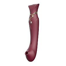 Смартвибратор 3в1 Zalo — Queen Set Wine Red, пульсирующая жемчужина и вакуум, кристалл Swarovski