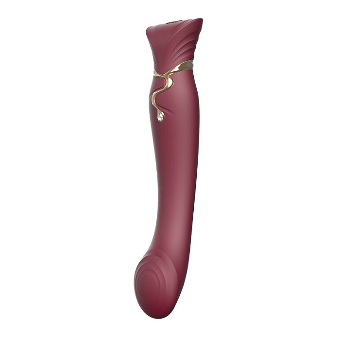 Смартвибратор 3в1 Zalo — Queen Set Wine Red, пульсирующая жемчужина и вакуум, кристалл Swarovski