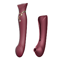 Смартвибратор 3в1 Zalo — Queen Set Wine Red, пульсирующая жемчужина и вакуум, кристалл Swarovski