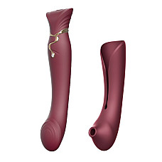 Смартвибратор 3в1 Zalo — Queen Set Wine Red, пульсирующая жемчужина и вакуум, кристалл Swarovski