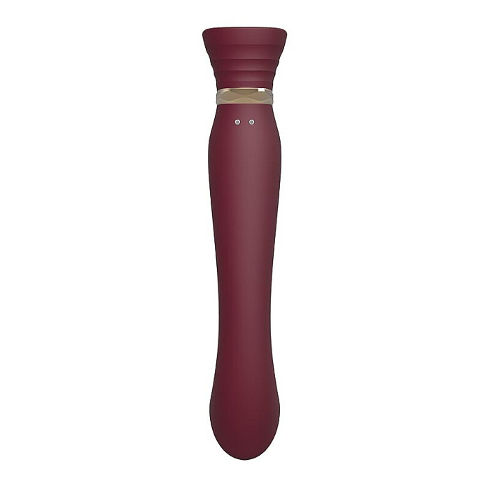 Смартвибратор 3в1 Zalo — Queen Set Wine Red, пульсирующая жемчужина и вакуум, кристалл Swarovski
