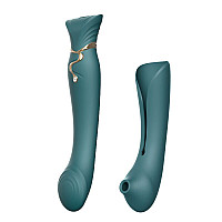 Смартвибратор 3в1 Zalo — Queen Set Jewel Green, пульсирующая жемчужина и вакуум, кристалл Swarovski