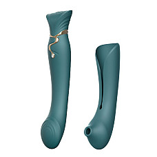 Смартвибратор 3в1 Zalo — Queen Set Jewel Green, пульсирующая жемчужина и вакуум, кристалл Swarovski