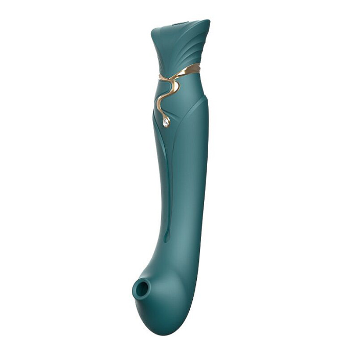 Смартвибратор 3в1 Zalo — Queen Set Jewel Green, пульсирующая жемчужина и вакуум, кристалл Swarovski
