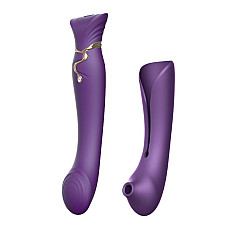 Смартвибратор 3в1 Zalo — Queen Set Twilight Purple, пульсирующая жемчужина и вакуум, кристалл Swarovski