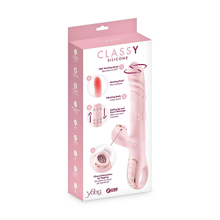 Вибратор-кролик 5в1 Yoba Classy, вибрация, ротация, пульсация, жемчужный массаж, нагрев