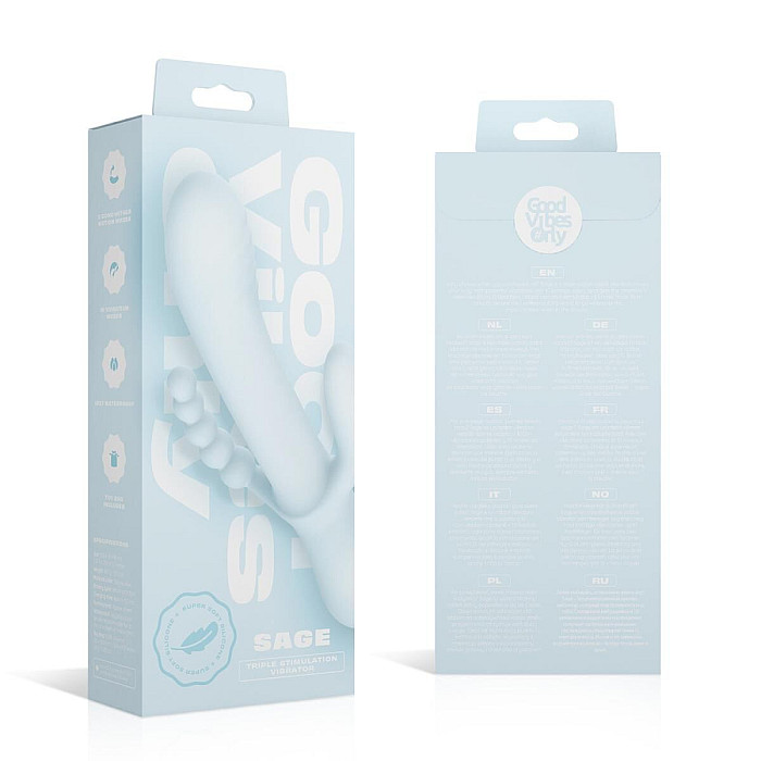 Тройной вибратор Good Vibes Only – SAGE Triple Stimulation Vibe Soft Silicone – Blue, манящее движение