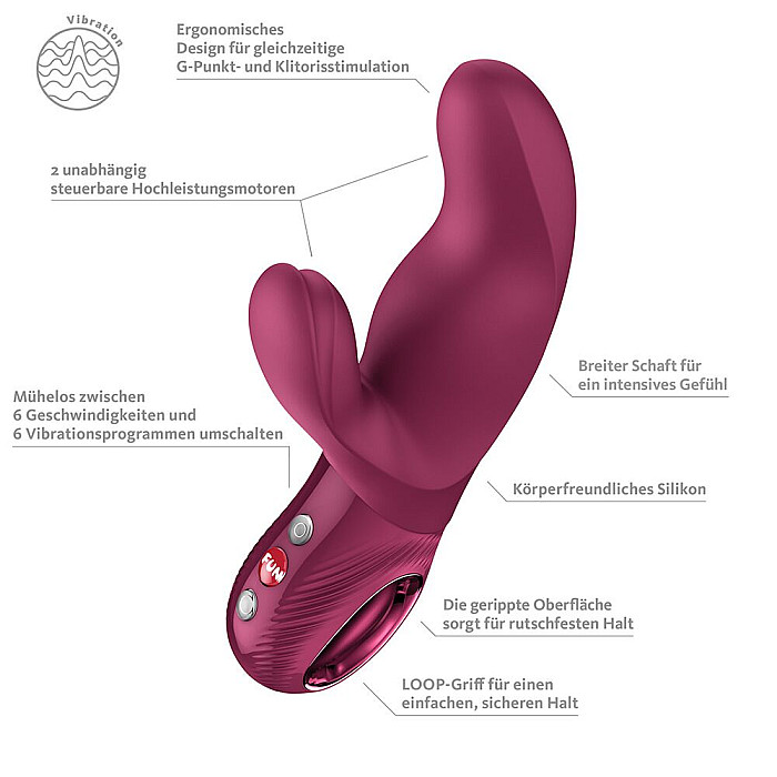 Вибратор-кролик Fun Factory MISS BI Wine Red, 2 независимых мотора, диаметр 4,2 см