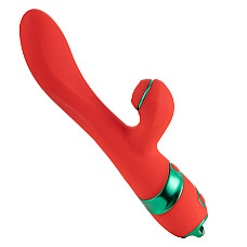 Вибратор-кролик с пульсацией и флоггером LOCKINK SEVANDA Whip Vibrating Massage Wand, красно-зеленый