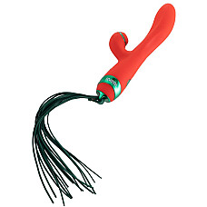 Вибратор-кролик с пульсацией и флоггером LOCKINK SEVANDA Whip Vibrating Massage Wand, красно-зеленый