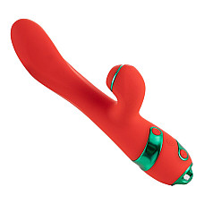 Вибратор-кролик с пульсацией и флоггером LOCKINK SEVANDA Whip Vibrating Massage Wand, красно-зеленый