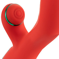 Вибратор-кролик с пульсацией и флоггером LOCKINK SEVANDA Whip Vibrating Massage Wand, красно-зеленый