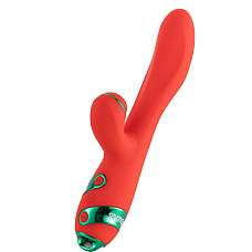 Вибратор-кролик с пульсацией и флоггером LOCKINK SEVANDA Whip Vibrating Massage Wand, красно-зеленый