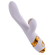 Вибратор-кролик с пульсацией и флоггером LOCKINK SEVANDA Whip Vibrating Massage Wand, бело-золотой
