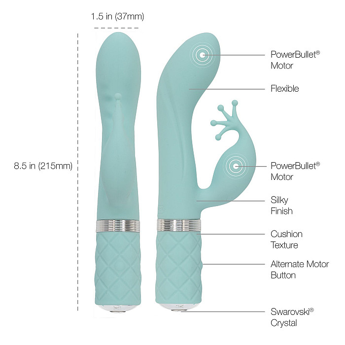 Роскошный вибратор-кролик Pillow Talk - Kinky Teal с кристаллом Сваровски, мощный