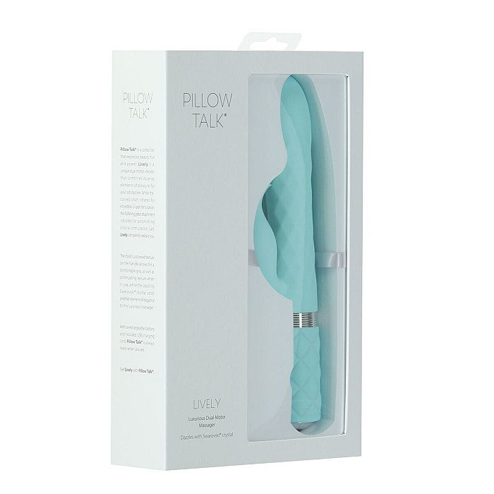 Роскошный кролик с ротацией и вибрацией Pillow Talk Lively, Teal, кристалл Сваровски
