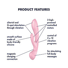 Двусторонний вибратор-кролик Satisfyer Triple Oh Pink, 3 мотора, рукоятка-массажер
