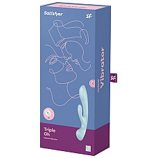 Двухсторонний вибратор-кролик Satisfyer Triple Oh Light Blue, 3 мотора, рукоятка-массажер