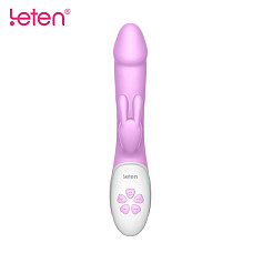 Вибратор-кролик с массирующим стволом и подогревом Leten Alina Purple, два мотора