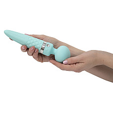 Вибромассажер 2в1 PILLOW TALK - Sultry Teal, классический массажер и вибратор с ротацией, подогрев