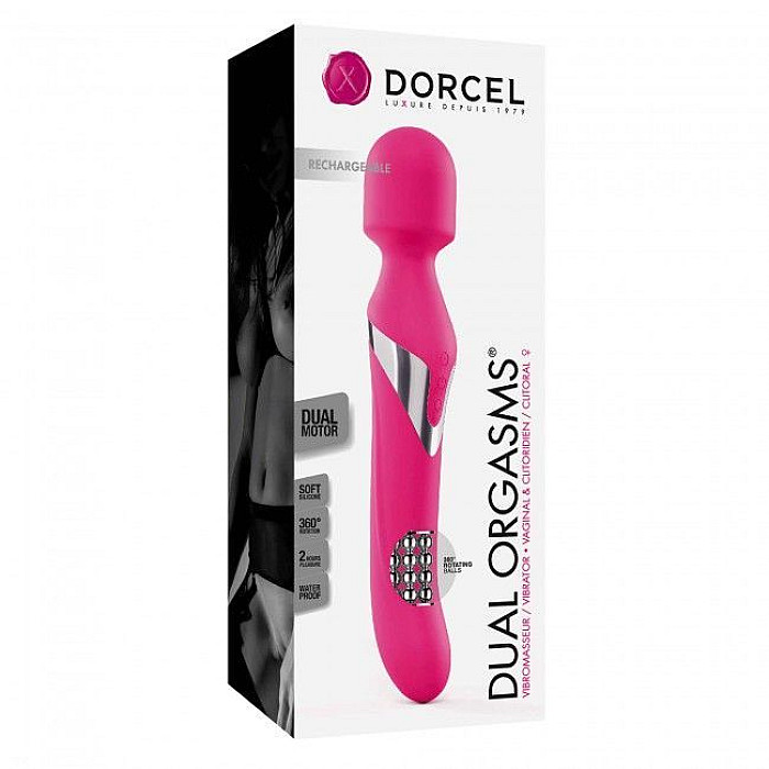 Вибромассажер 2в1 Dorcel Dual Orgasms Magenta классический массажер и вибратор с жемчужным массажем