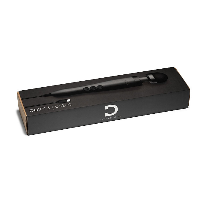 Вибромассажер DOXY3 USB-C Massager MATTE BLACK, кабель USB-C, регулируемая интенсивность, компактный