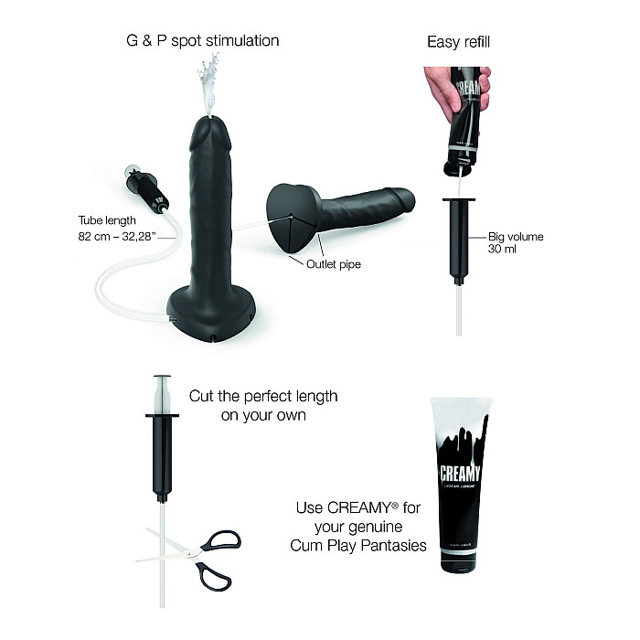Кончающий фаллоимитатор Strap-On-Me Squirting Cum Dildo Realistic Black, диам. 3,5 см, силикон