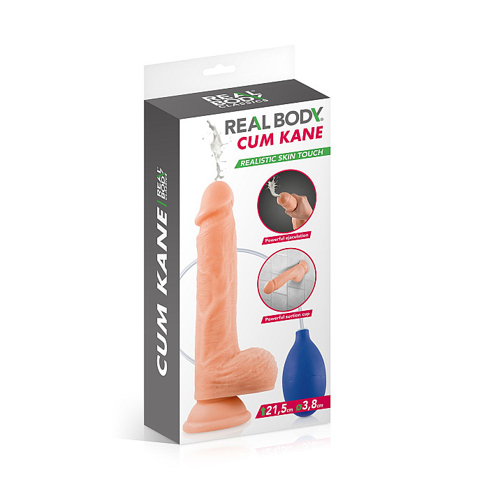 Кончающий фаллоимитатор Real Body — Cum Kane, длина 21,5 см, диам. 3,8 см, ТРЕ, присоска