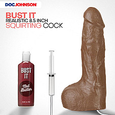 Кончающий фаллоимитатор Doc Johnson The Realistic Cock ULTRASKYN - Squirting 9,5 Inch Caramel