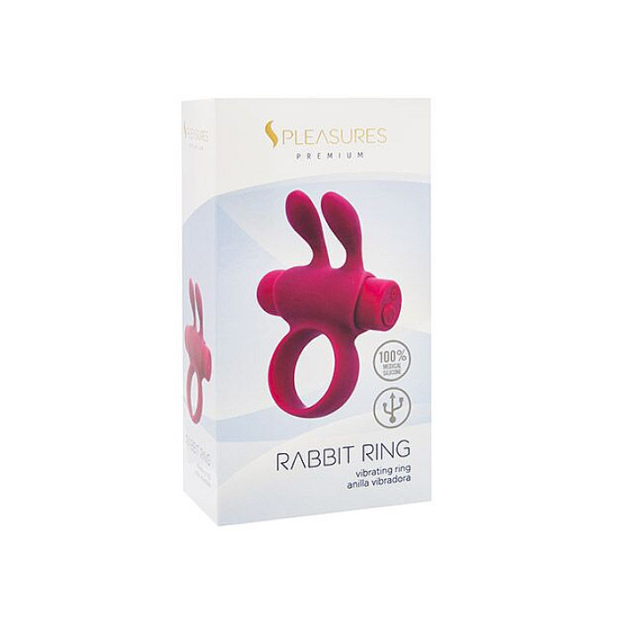Ерекційне віброкільце S Pleasures Premium Rabbit Ring, рожеве, зі знімною віброкулею та вушками