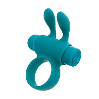 Эрекционное виброкольцо S Pleasures Premium Rabbit Ring бирюзовое, со съемной вибропулей и ушками