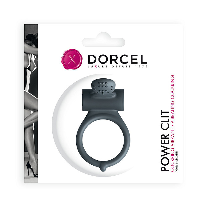 Эрекционное кольцо Dorcel Power Clit Black V2 с вибрацией, с язычком со щеточкой