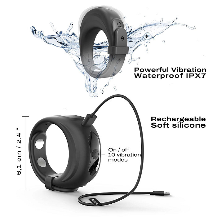 Эрекционное виброкольцо Dorcel Fit Vibe Ring, регулируемый диаметр 4–5,7 см, 10 режимов