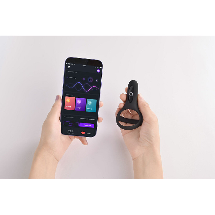 Двойное эрекционное кольцо Fun Town Rise Black, управление со смартфона