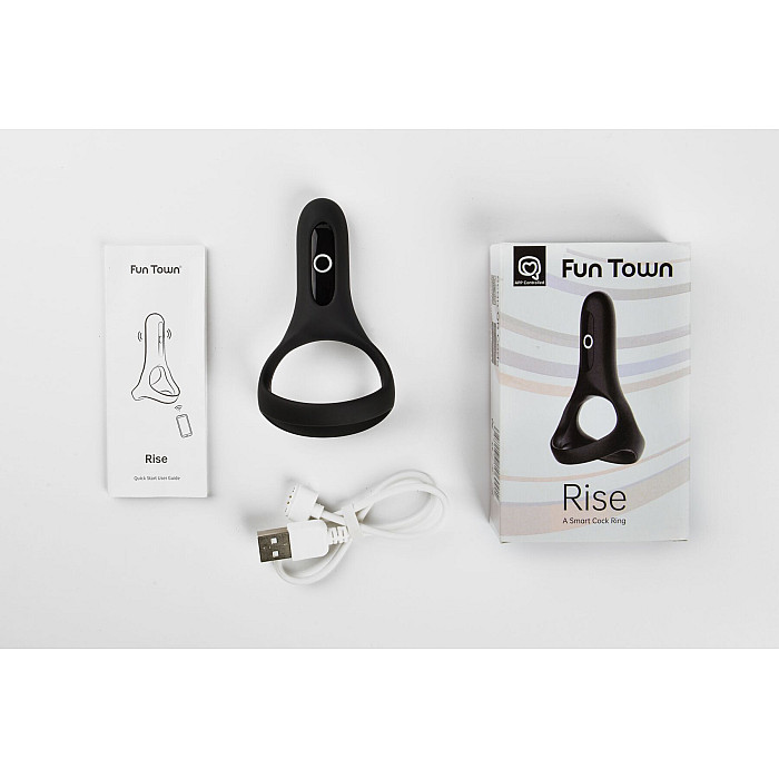 Двойное эрекционное кольцо Fun Town Rise Black, управление со смартфона
