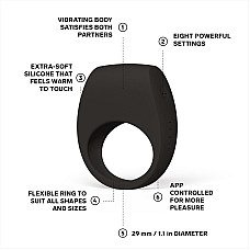 Эрекционное кольцо с вибрацией LELO Tor 3 Black, управление со смартфона