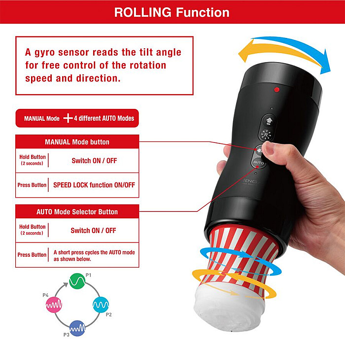 Автоматический мастурбатор Tenga VACUUM GYRO ROLLER SET, ротация и вакуум, совместим с Tenga Cup
