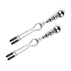 Зажимы для сосков Bedroom Fantasies: Nipple Clamps with Beaded Chain - Silver