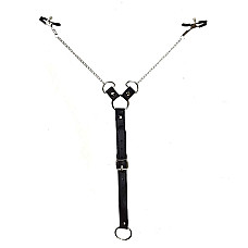Зажимы для сосков с фиксацией на пенисе Art of Sex – Nipple Clamps for Men, экокожа