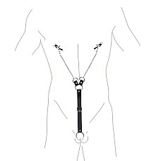 Зажимы для сосков с фиксацией на пенисе Art of Sex – Nipple Clamps for Men, экокожа