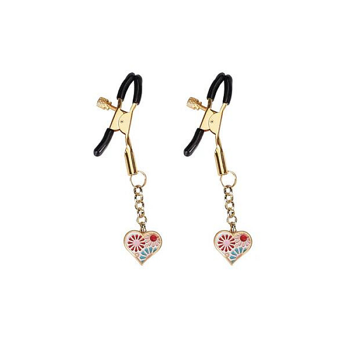 Зажимы для сосков с подвеской Liebe Seele Nipple Clamps Gold Heart-shaped Flowers on White