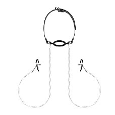 Зажимы с кляпом для сосков Bedroom Fantasies: Nipple Clamps & Silicone Gag Ring