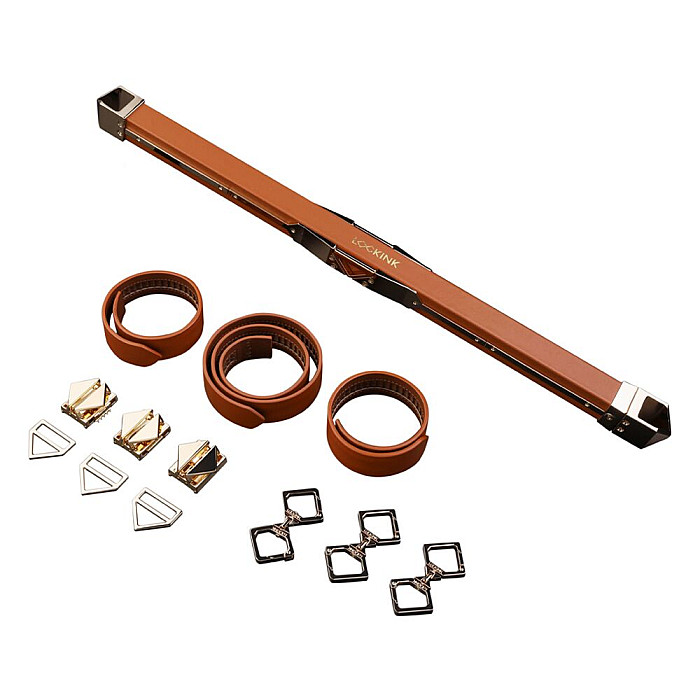 Фиксатор-распорка LOCKINK Adjustable Spreader Bar Set, коричневый, кожаный, ремни для шеи, рук/ног